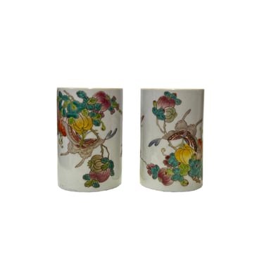 Pair Chinese White Porcelain Color Butterflies Holder Pot Vase ws2977E 