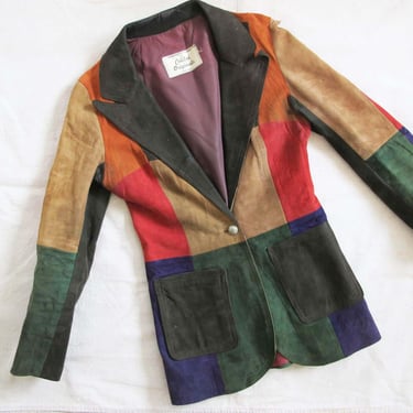 Vintage 60s 70s Colorful Patchwork Suede Leather Blazer Jacket XS S - For Study Repair Condition Issues 