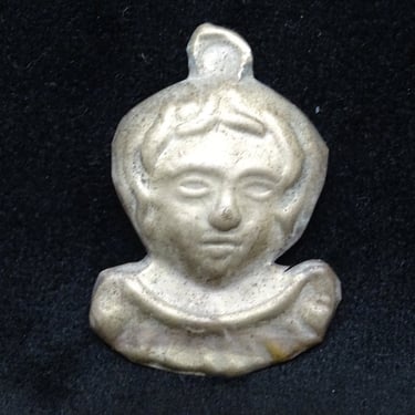 Antique Spanish 1800's Silver Girls Head Ex Voto, Spanish Votive Amulet, Jaen Cathedral Spain, Vintage Religious Pendant 