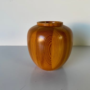 Vintage Hand Turned Pine Wood Vase 