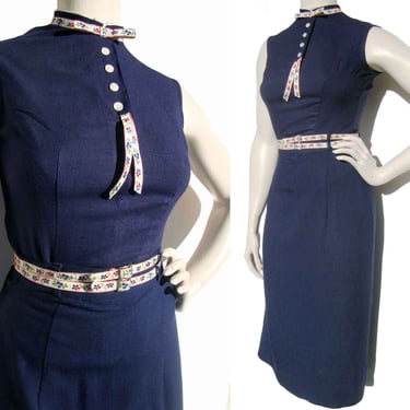 Vintage 50s Dress Set Navy Blue Top & Skirt 2-Piece by Petti XS 