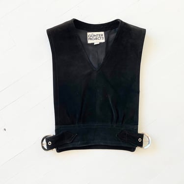 1970s Black Suede Vest with Buckle Sides 