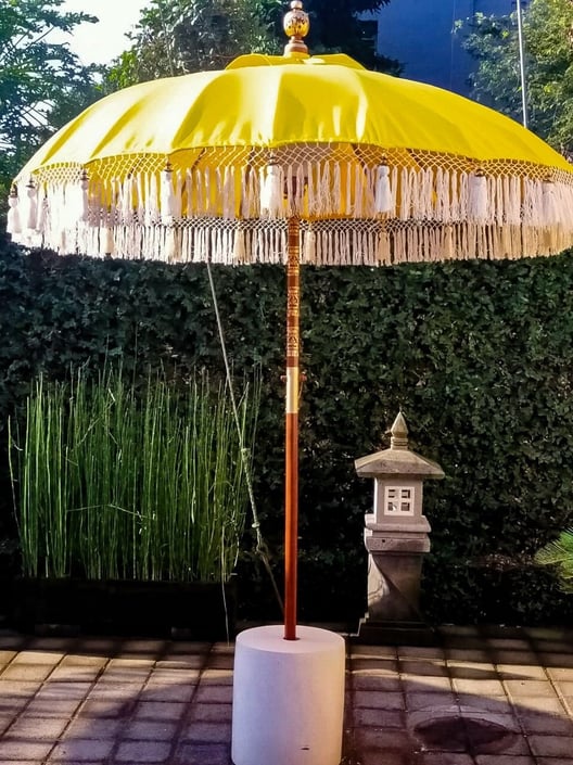 Yellow Bali Umbrella with Fringe - Water Resistant 