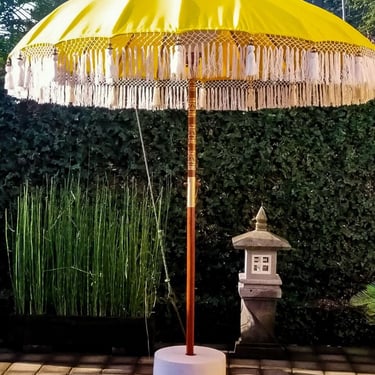 Yellow Bali Umbrella with Fringe - Water Resistant 