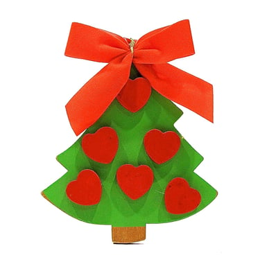 VINTAGE: Large Christmas Tree Wood Ornament - Heart Tree - SKU 15-A1-00013058 