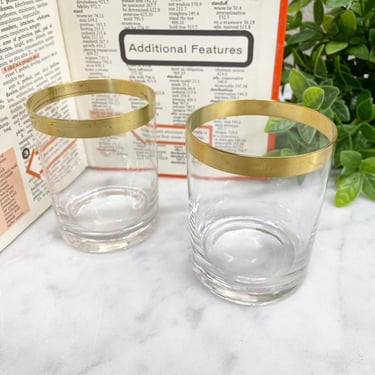 Vintage Whiskey Glasses Retro 1960s Mid Century Modern + Set of 2 Matching + Gold Trim + On the Rocks + Drinkware + MCM + Bar Decor 