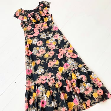 Vintage Floral Print Maxi Dress 