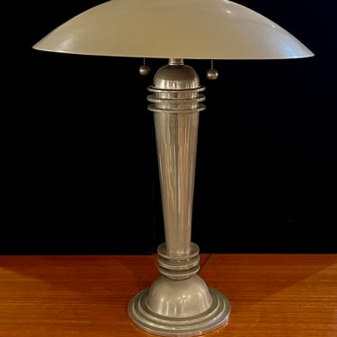 Art Deco Machine Age Majestic Nickel Plated Desk Table Lamp by Woka Lamps