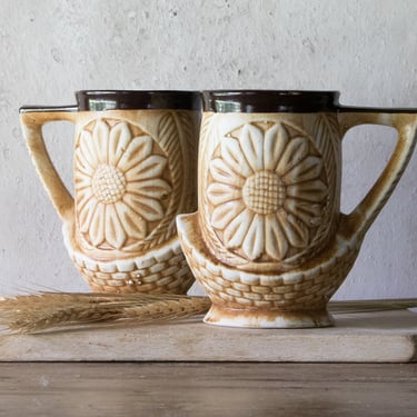 TWO Clay Coffee Mugs, Pair of Coffee Cups, Handmade Pottery Mugs 