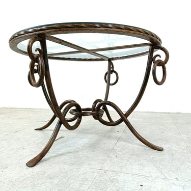 Wrought iron coffee table by René Drouet, 1940s - gilded coffee table - antique round coffee table - french coffee table - antique table 