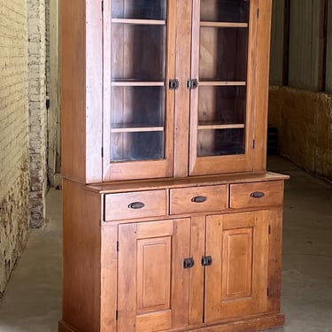 Ca. 1880s Stepback Cupboard Glass Door Hutch 