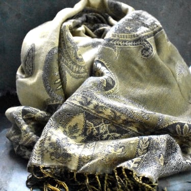 Pashmina Scarf - 100% Pashmina Shawl - Grey & Beige - Oversized Silky Light Cashmere Pashmina - Two Sided Design 