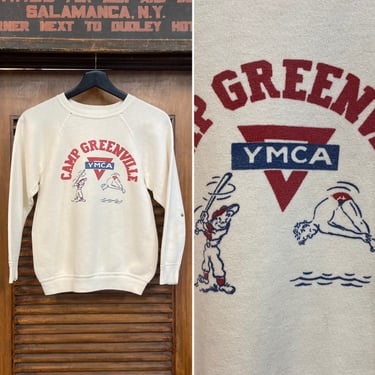 Vintage 1960’s YMCA Camp Greenville Baseball Swimming Cotton Sweatshirt, 60’s Pullover, Vintage Clothing 