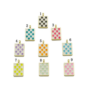 Enamel Checkboard Rectangle Pendant, Sku#F1517