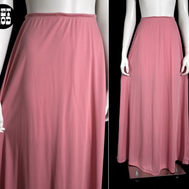 Simple Chic Vintage 70s Solid Pink Maxi Skirt 