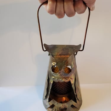 Vintage metal owl candle lantern 