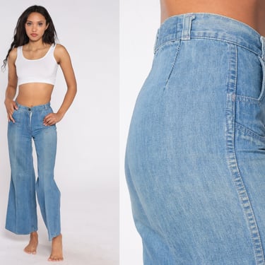 Bell Bottoms Jeans 70s Denim Jeans Flared Pants High Waisted Boho High Rise 1970s Vintage Blue Jean Extra Small xs 