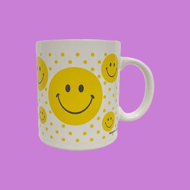 Vintage Smiley Face Mug Retro 1990s Contemporary + Betallic LLC + White Ceramic + Yellow Face + Modern Kitchen + Drinking + Coffee or Tea 