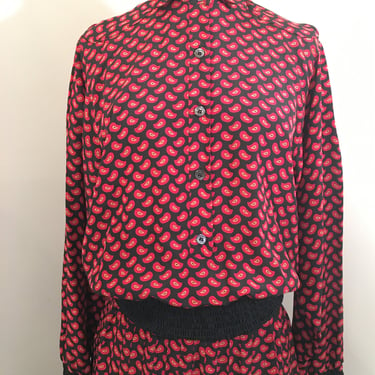 1980s Guy Laroche Silk Paisley Top and Skirt Set 