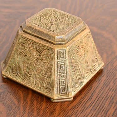 Tiffany Studios New York Chinese Pattern Large Bronze Inkwell, Circa 1910