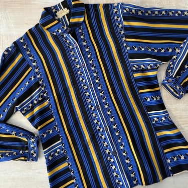 1970s Betty Hanson Silk Foulard Button Down with Klein Blue 