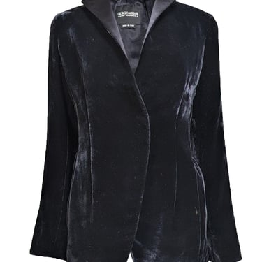 Giorgio Armani - Black Velvet Covered Button Front Blazer Sz M