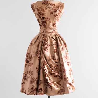 Rare 1950's Designer Cocktail Dress By Gigliola Curiel For Bergdorf Goodman With Maple Leaves / SM