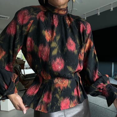 vintage EMANUEL UNGARO statement silk billowing abstract print blouse 