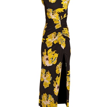 Diane von Furstenberg- Black & Yellow Floral Sleeveless Maxi Dress Sz XS