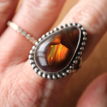 Vintage Fire Agate Ring / Large Sterling Silver Ring / Size 9 