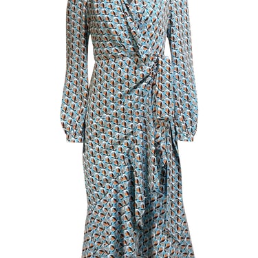 Diane von Furstenberg - Blue, Black, & Orange Print Wrap Dress Sz 6