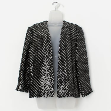 70s vintage sequin jacket, silver lurex party top - Medium 