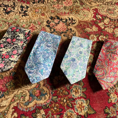 Lot of 4 vintage ’80s LIBERTY OF LONDON floral print cotton necktie | 1 has spots, Liberty fabric, Easter, Spring,English flowers, paisley 