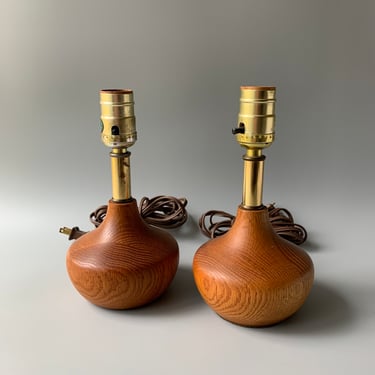 Mid Century Pair of Petite, Scandinavian-Style Wood Lamps 