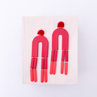 FRINGE in red monochrome, FW22 Collection, Polymer Clay, Large Statement Earrings, Oversized Modern Minimalist, Hypoallergenic Posts 