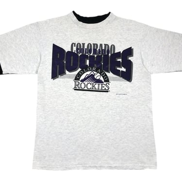 Vintage 1995 Hank Arron Colorado Rockies Baseball Big Logo MLB Graphic T-Shirt Size Medium/Large 
