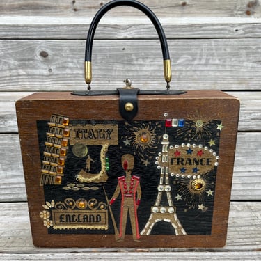 vintage travel box purse Italy England France jet set  jeweled bag 