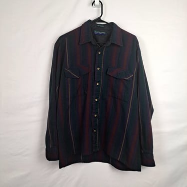 Vintage 90s Dark Stripe Button Down Shirt, Size Large 