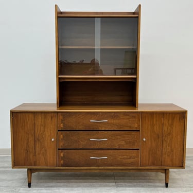 Lane Acclaim Mid-Century Modern Walnut Credenza With China Cabinet Hutch 2-PC (SHIPPING Not FREE) 