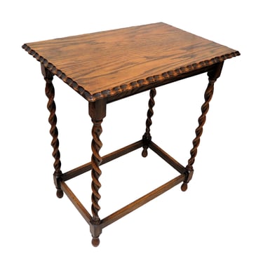 Wooden Side Table | Antique English Oak Barley Twist Side Table With Scalloped Edge 