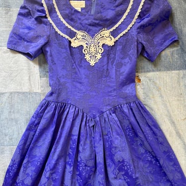 Vintage 1980s Gunne Sax Puff Sleeve Purple Floral Cottagecore Corset Dress Size 7 8 by TimeBa