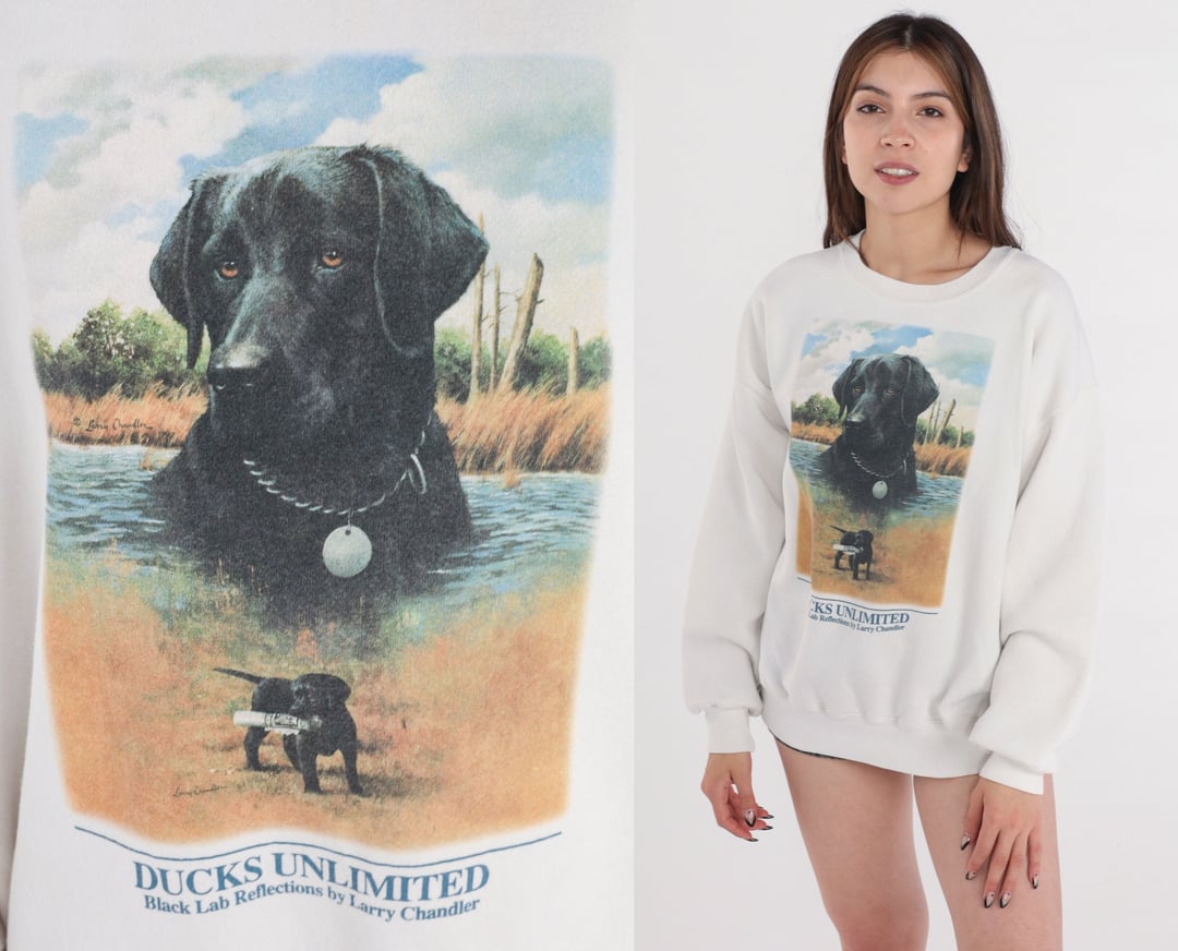 Black Lab Dog Sweatshirt 90s Labrador Retriever Sweater Ducks Unlimited, Shop Exile