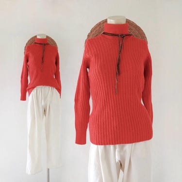 Austrian wool turtleneck sweater - s - vintage 60s 70s tomato red womens size small woolen long sleeve knit 