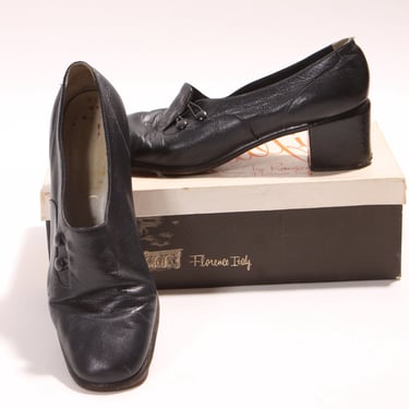1960s Black Button Detail Short High Heel Shoes by Amalji by Rangoui -Size 7 1/2 
