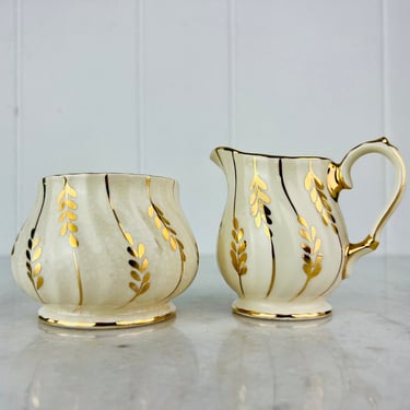 Vintage Sadler Cream and Sugar Bowl, Rippled base, gold laurels, Creamer and Open Sugar, Perfect for a Tea Party, made in England, gift 