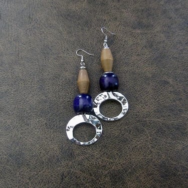 Hammered silver earrings, geometric earrings, unique mid century modern earrings, ethnic earrings earrings, bohemian earrings, statement 109 