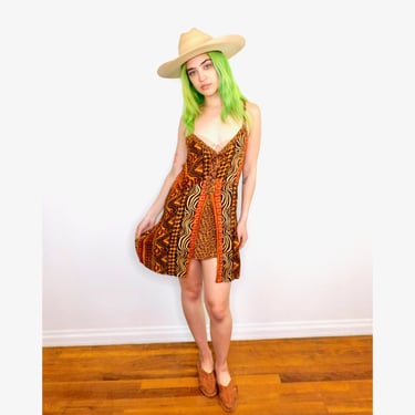 Safari Dress // vintage sun floral 80s boho hippie mini 90s millenial hippy // S/M 