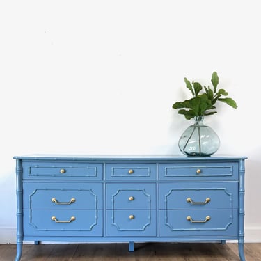 AVAILABLE - Blue Faux Bamboo Dresser 