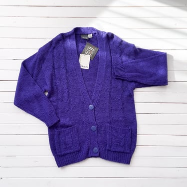 purple cardigan sweater 80s vintage chunky knit grandpa cardigan 