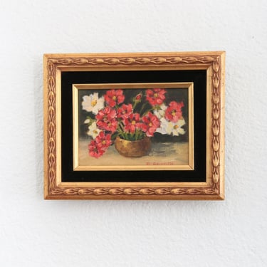 Vintage Original Floral Still Life Oil Painting Signed gold frame 